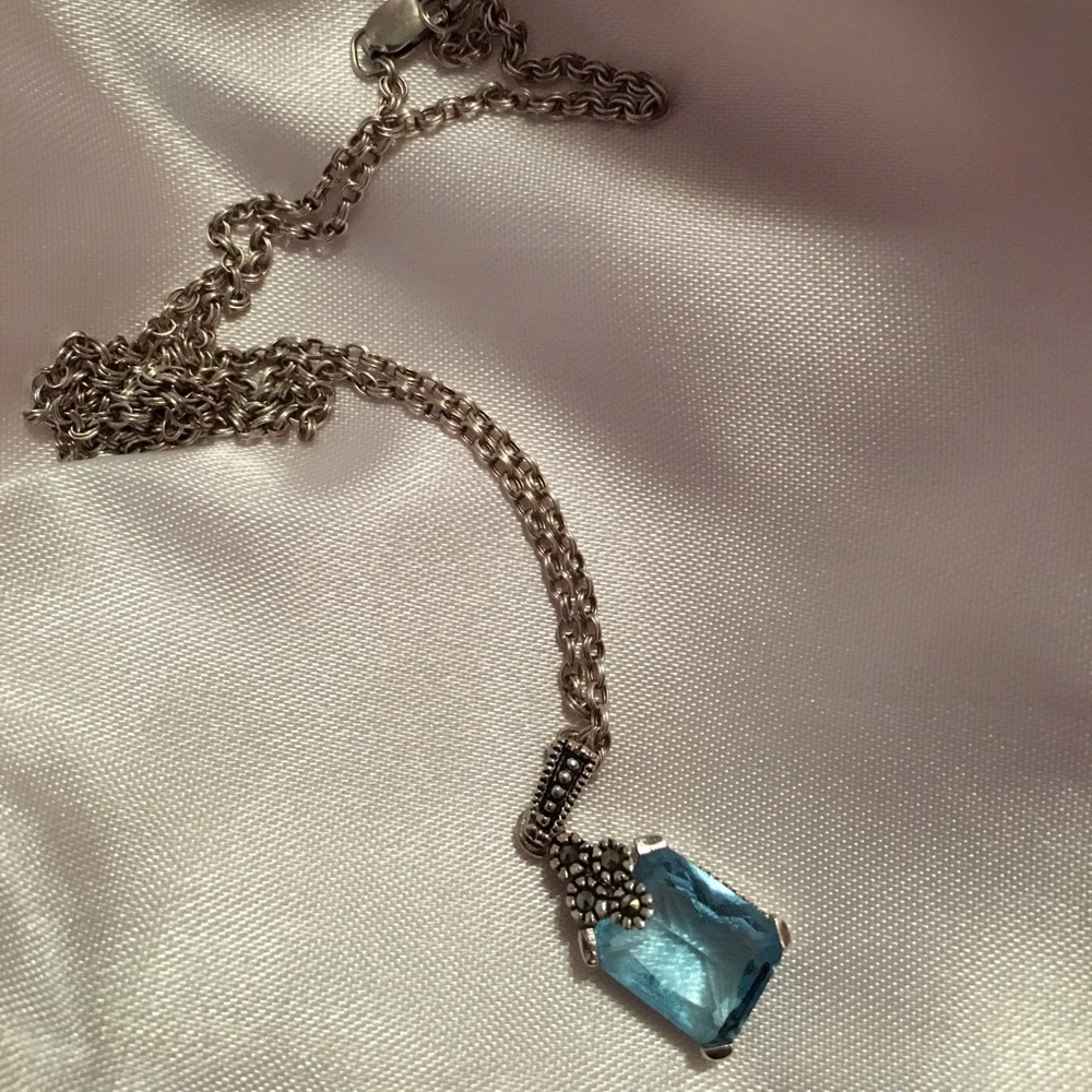 Sterling silver chain - blue topaz pendant